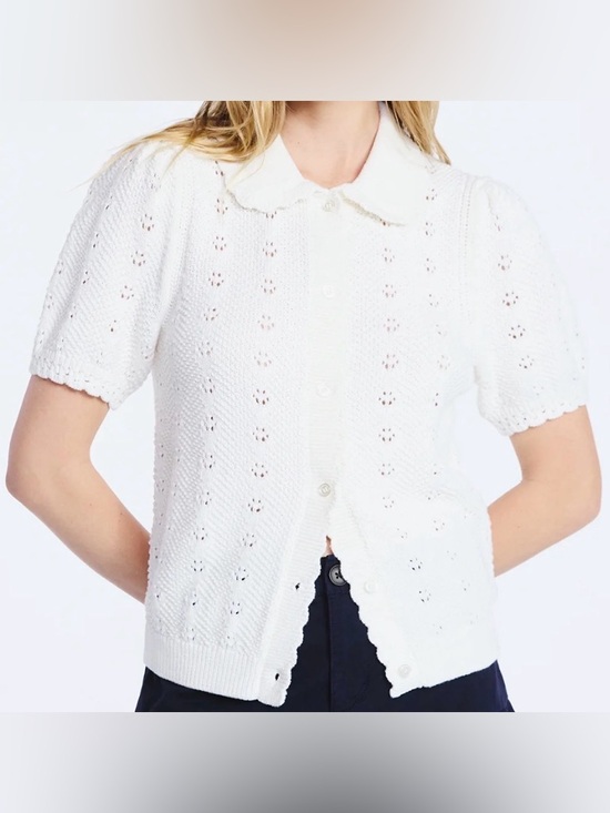 Free Assembly Tops - Women's White Short-Sleeve Knit Button-Down Cardigan